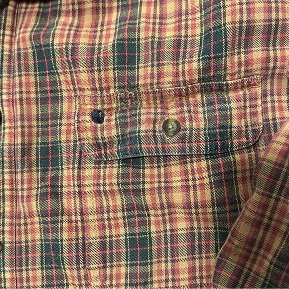 Carhartt 2XL Tall Long Sleeve Orange Red Plaid Button Up Flannel Cotton Shirt - Picture 3 of 8